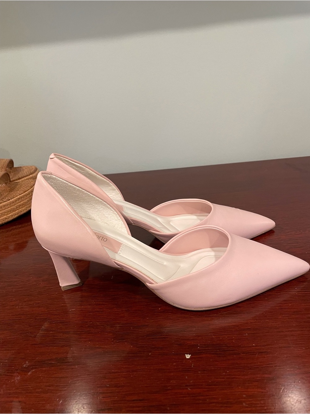 Franco Sarto Blush Pink Pointed-Toe Mid Heel Pumps